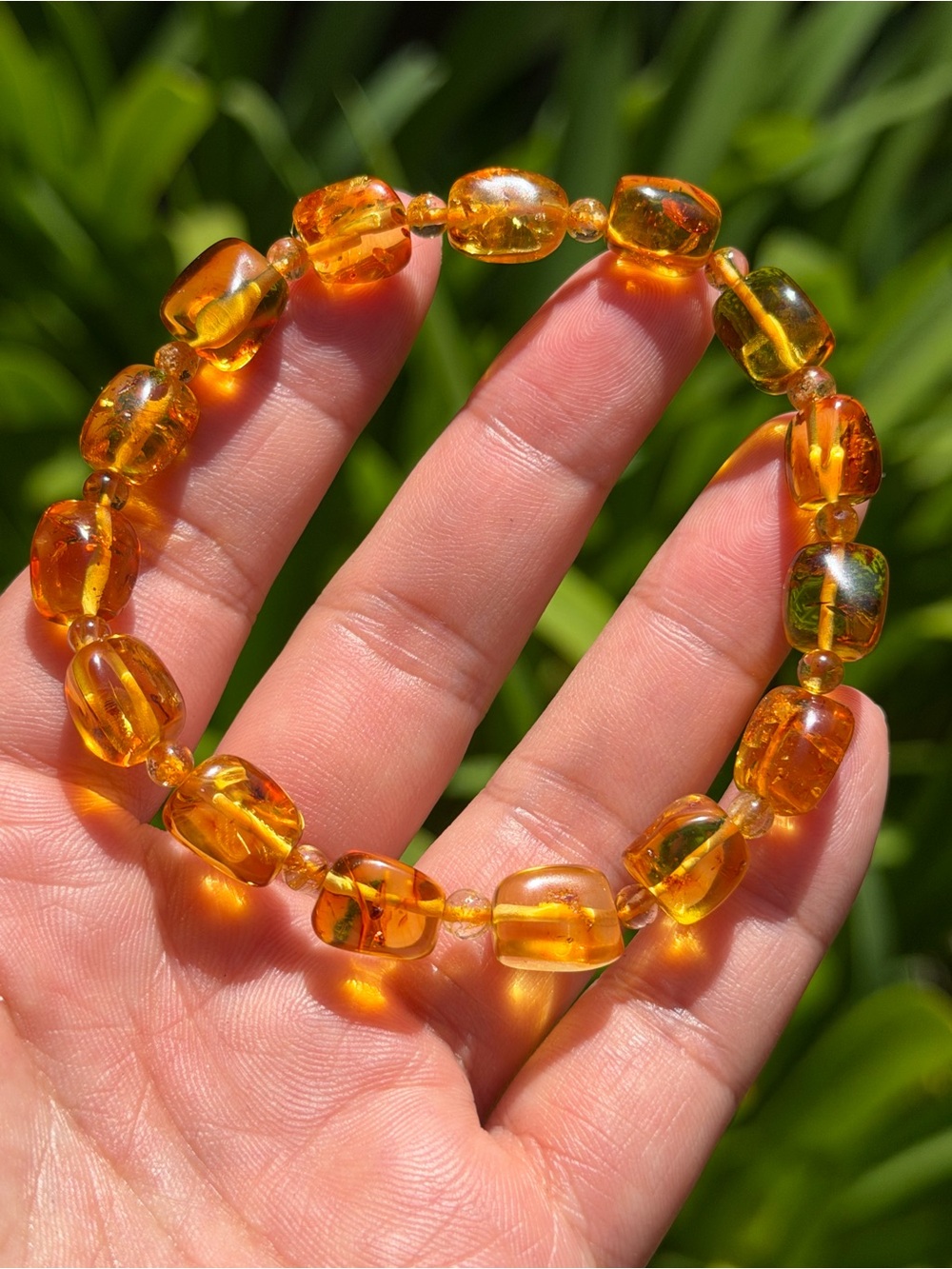 8mm Orange Color Amber Bead Stretch Bracelet 2061